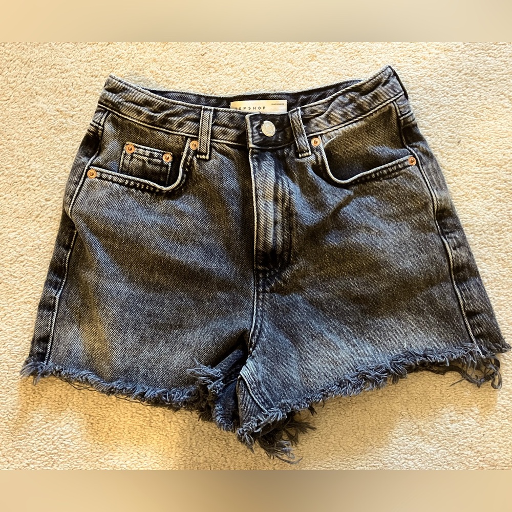 Black acid wash high waist jean shorts, 2.
